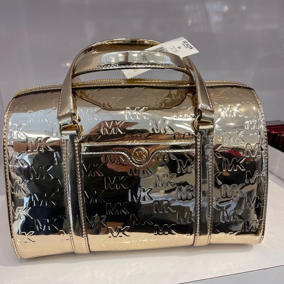 MICHAEL KORS Jet Set Medium Metallic Logo Debossed Satchel
Pale Gold 
NWT - Picture 2 of 16